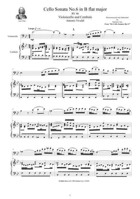 Vivaldi - Cello Sonata No.6 in B flat Op.14 RV 46 for Cello and Cembalo (or Piano) (arr. Santino Cara)