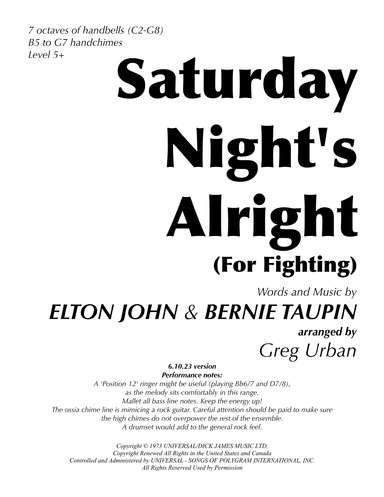 Saturday Night's Alright (for Fighting) (arr. Greg Urban)