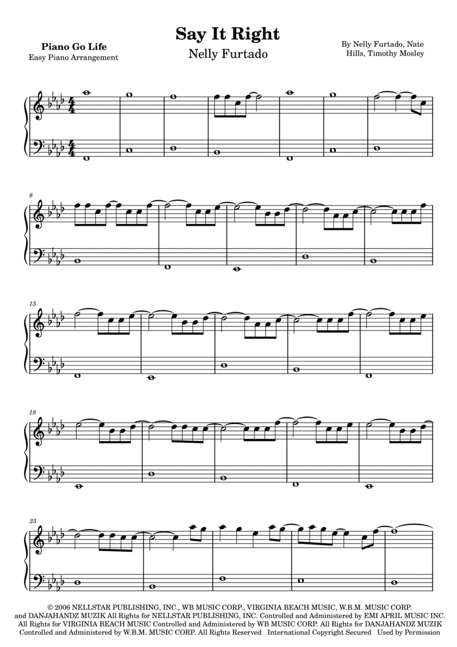 Say It Right (arr. Piano Go Life)