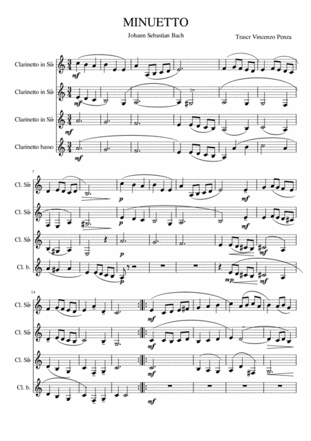 Bach Minuet G minor 4 Clarinette (arr. Vincenzo Penza)