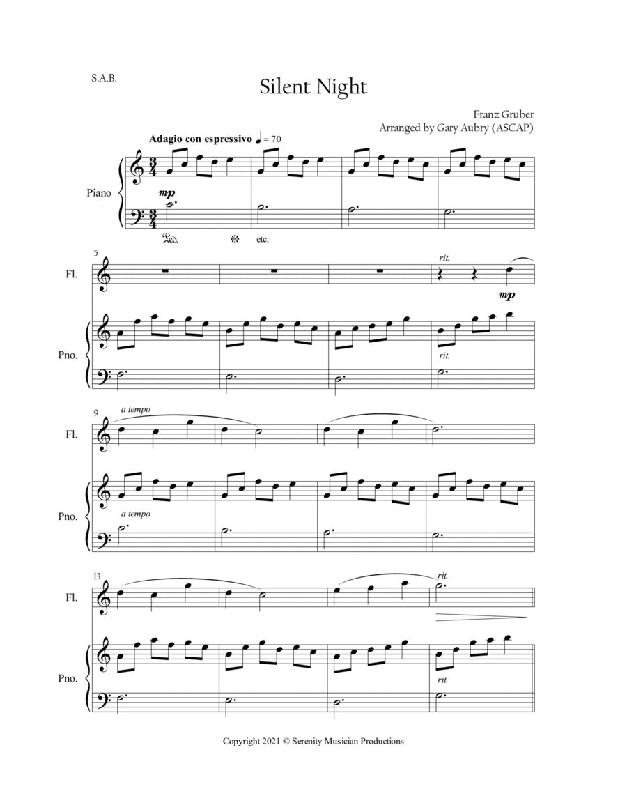 Silent Night for SAB (arr. Gary Aubry (ASCAP))
