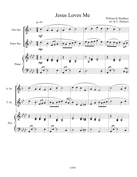 Jesus Loves Me (alto and tenor sax duet) with optional piano accompaniment (arr. B. C. Dockery)