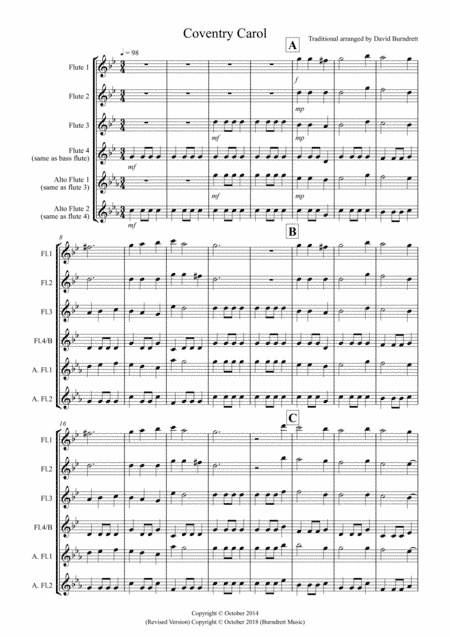 Coventry Carol for Flute Quartet (arr. David Burndrett)