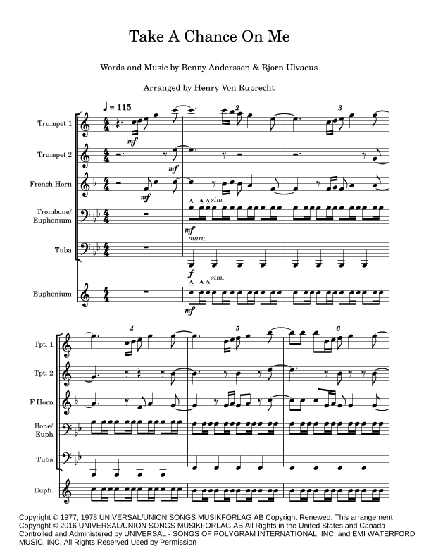 Take A Chance On Me (arr. Henry Von Ruprecht)