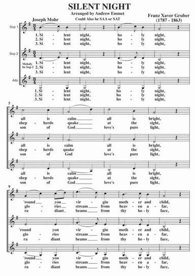 Silent Night A Cappella SSA or SAA (arr. Andrew Emmet)