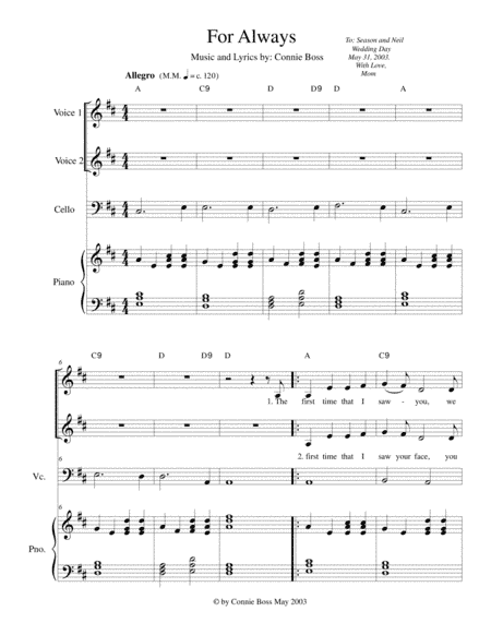 For Always - Wedding - SA duet cello and piano