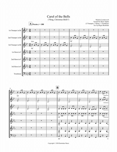 Carol of the Bells (F min) (Brass Septet - 3 Trp, 3 Hrn, 1 Trb) (arr. Regis Bookshar)