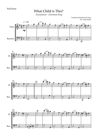 What Child is This? - Greensleeves (Christmas Song) for Flute & Bassoon Duo (arr. Fabio Britto)
