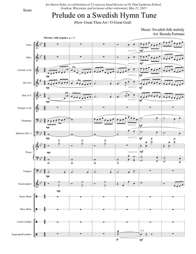 Prelude on a Swedish Hymn Tune (concert band grade 2.5), arr. Brenda Portman (arr. Brenda Portman)