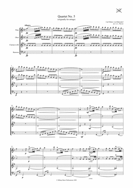 Dittersdorf Quartet No. 5 arr. Woodwind Quartet (arr. A. L. Wyver)