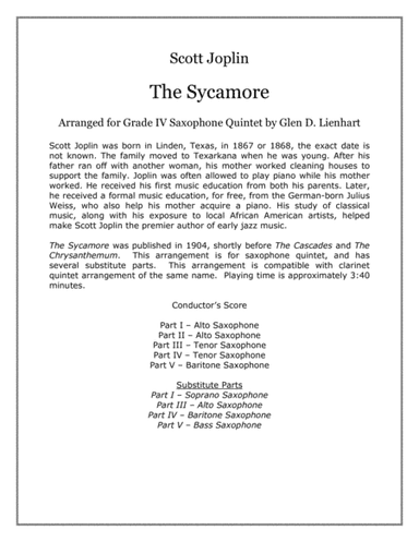The Sycamore (Saxophones) (arr. Glen D. Lienhart)