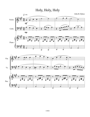 Holy, Holy, Holy (violin and cello duet) with optional piano accompaniment (arr. B. C. Dockery)