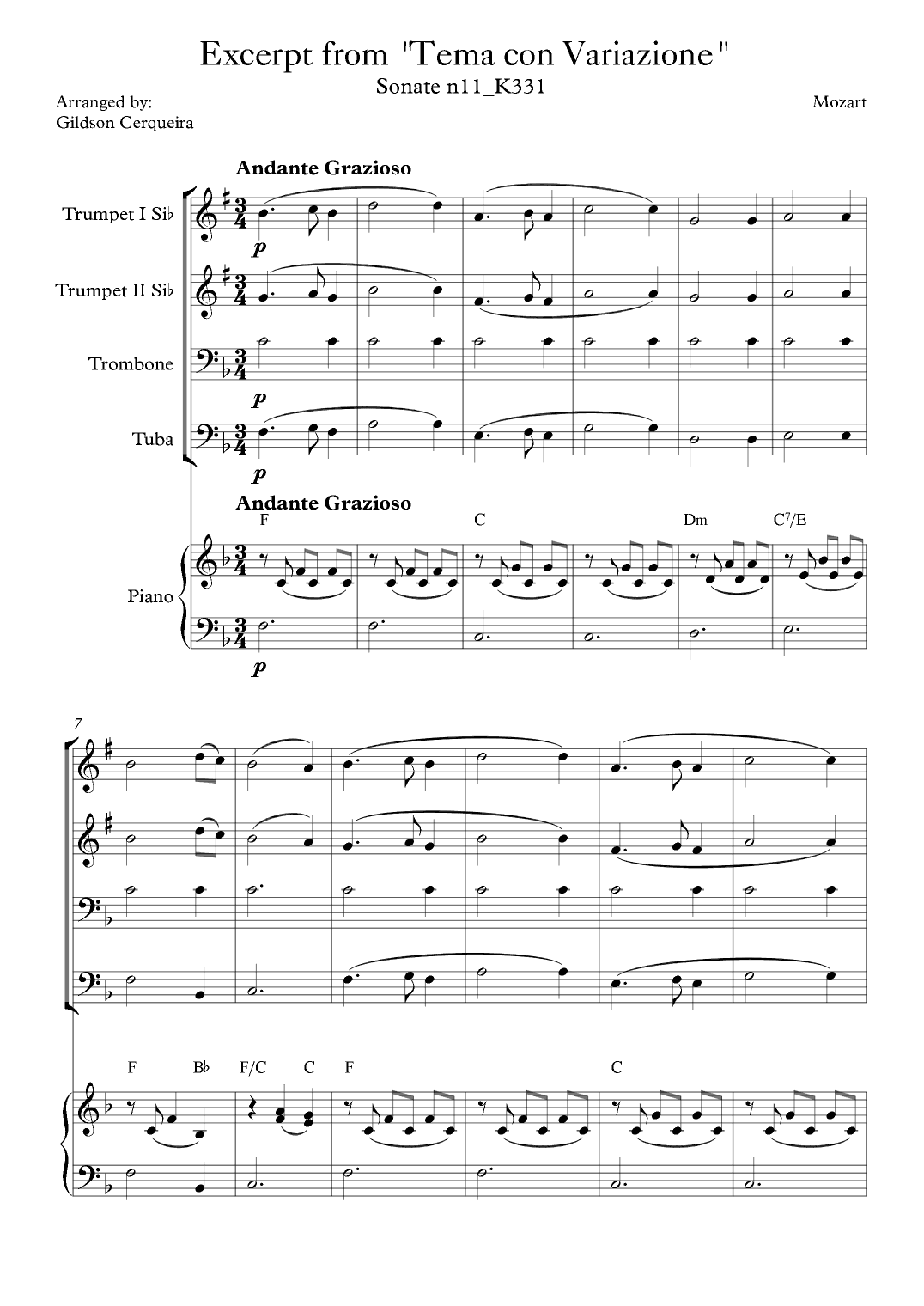 Excerpt from sonate k331 - "Tema con Variazione" (arr. Gildson Cerqueira)