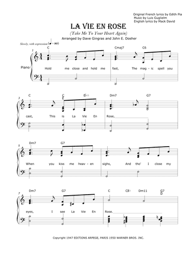 La Vie En Rose (elena Urioste And Tom Poster Version) (arr. David Lee Gingras and John E. Dosher)