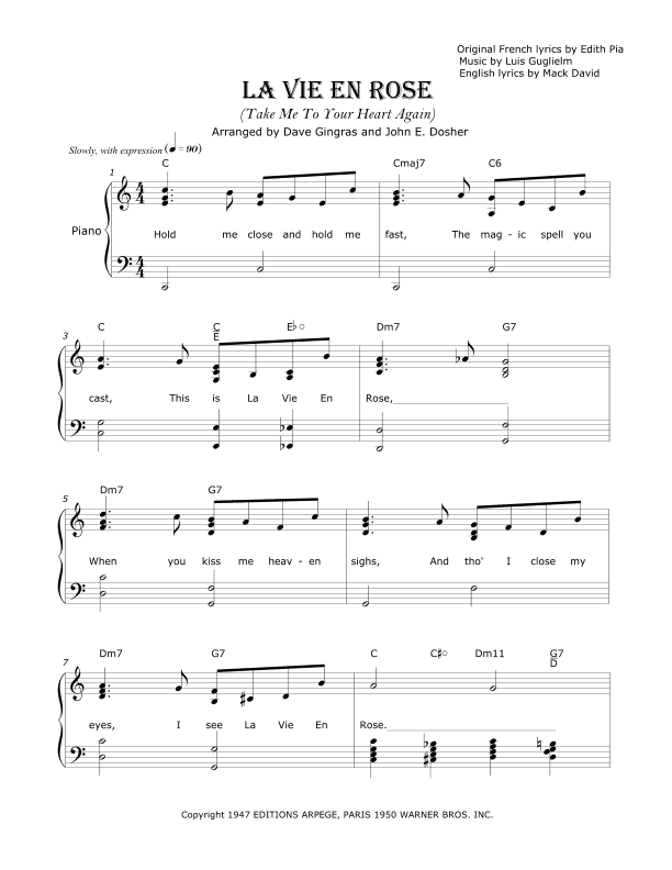 La Vie En Rose (elena Urioste And Tom Poster Version) (arr. David Lee Gingras and John E. Dosher)