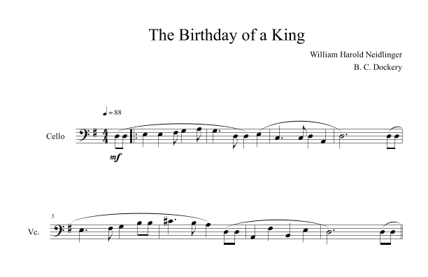 The Birthday of a King (Cello Solo) (arr. B. C. Dockery)