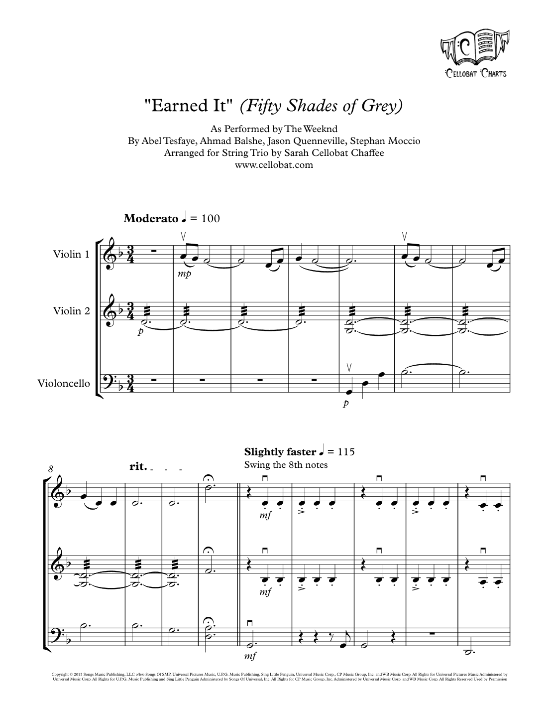 Earned It (fifty Shades Of Grey) (arr. Sarah Cellobat Chaffee)