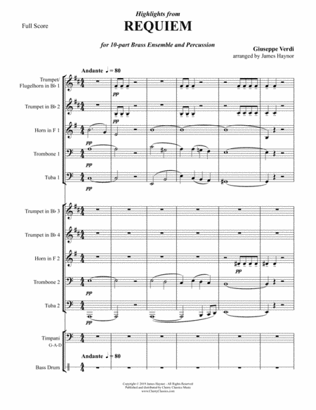 Requiem Highlights for 10-part Brass Ensemble & percussion (arr. Haynor, James)