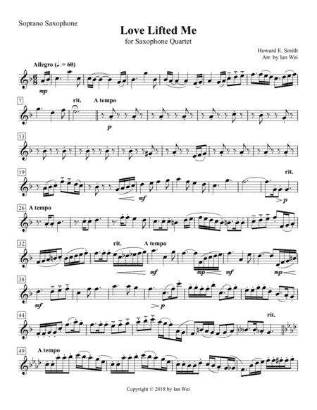 Love Lifted Me for Saxophone Quartet (arr. Ian Wei)