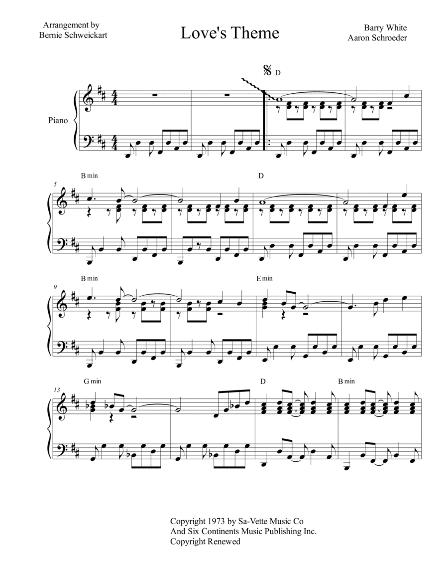 Play Our Love's Theme (arr. Bernie Schweickart)