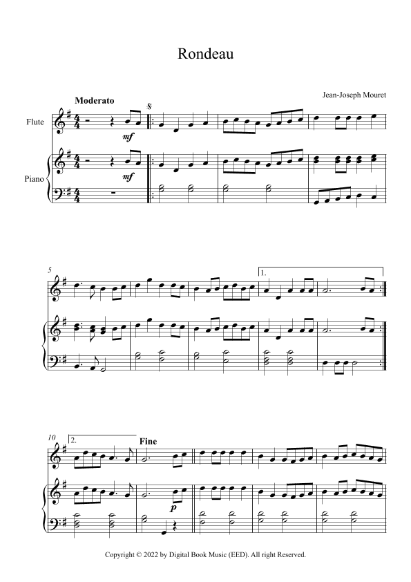 Rondeau - Jean-Joseph Mouret (Flute + Piano) (arr. Digital Book Music)