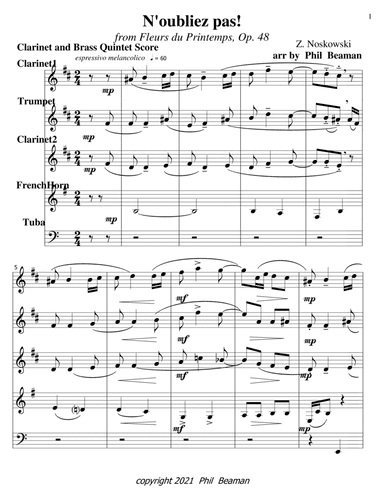 N'oubliez pas!-Noskowski-Clarinet and Brass Quintet 2 (arr. Phil Beaman)