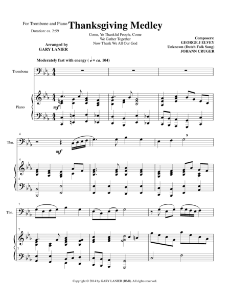 THANKSGIVING MEDLEY (Trombone/Piano with Trombone Part) (arr. Gary Lanier)