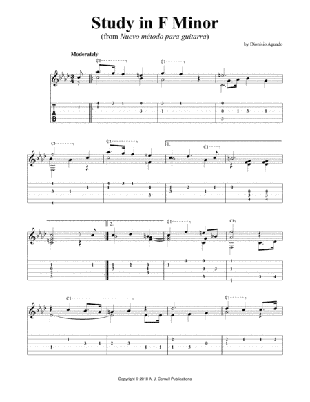 Study in F Minor (from Nuevo método para guitarra) (arr. A. J. Cornell Publications)