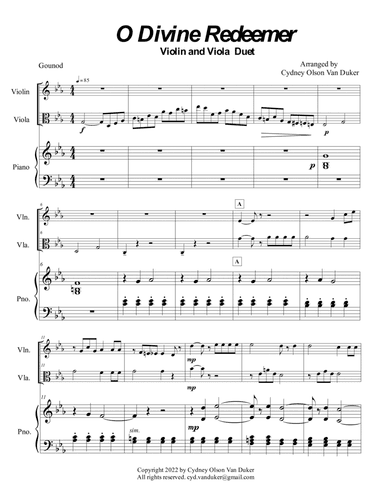 O Divine Redeemer violin, viola and piano (arr. Cydney Olson Van Duker)
