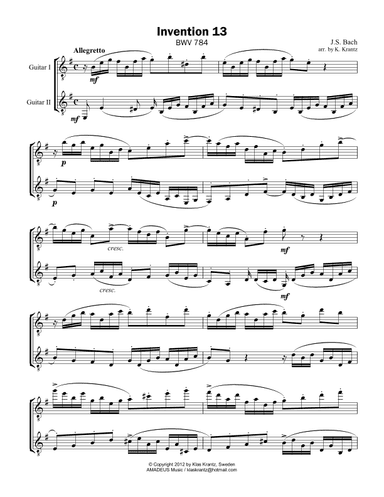 Invention No. 13 for guitar duo (arr. K. Krantz)