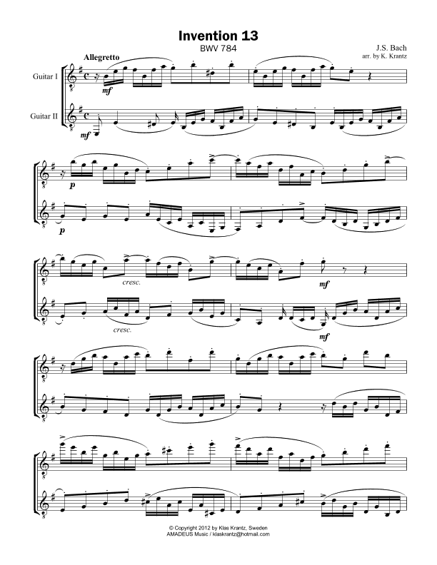 Invention No. 13 for guitar duo (arr. K. Krantz)
