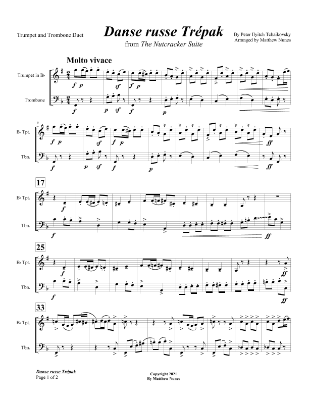 Danse russe Trepak from The Nutcracker (Duet) (arr. Matthew Nunes)