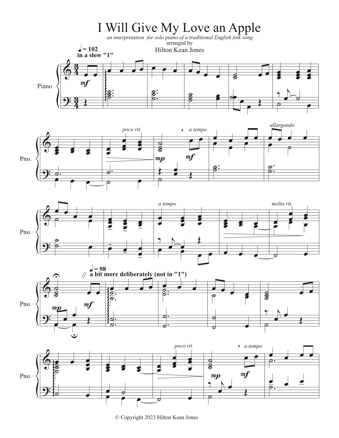 I Will Give My Love an Apple (piano solo) (arr. Hilton Kean Jones)