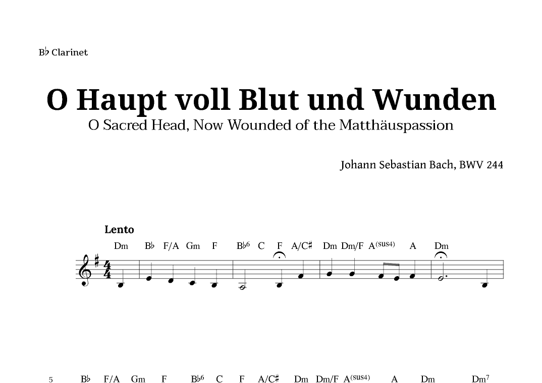 Sacred Head, Now Wounded by Bach for Clarinet with Chords (arr. Langanho)