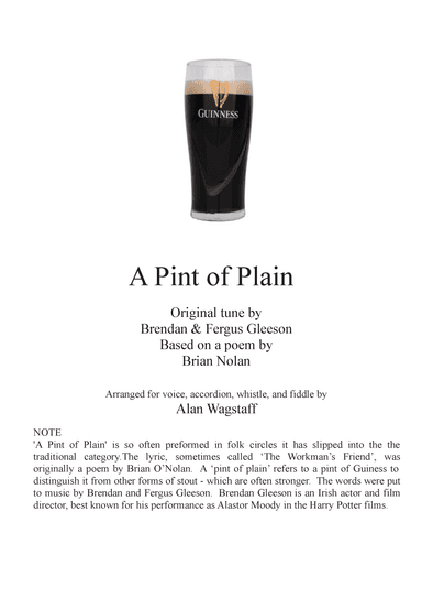 A Pint of Plain (arr. Alan Wagstaff)