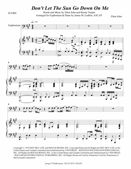 Don't Let The Sun Go Down On Me (arr. James M. Guthrie, ASCAP)