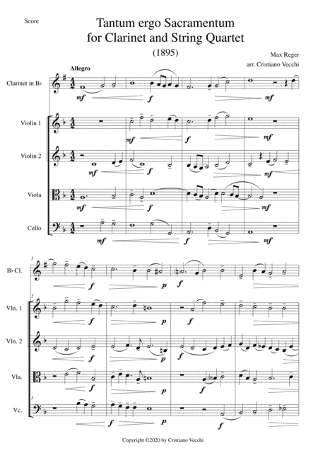 Tantum ergo Sacramentum for Clarinet and String Quartet (arr. Cristiano Vecchi)