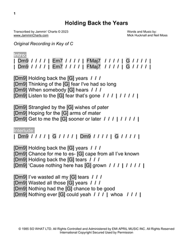Holding Back The Years (arr. Jammin' Charts)