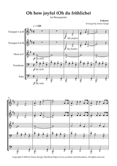 Oh, How Joyfully (Oh du fröhliche) for Brassquintet (arr. Simon Koepp)