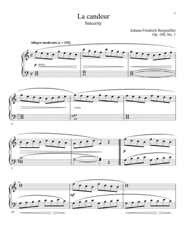 La candeur (Sincerity), Op. 100, No. 1 (arr. Music Merchant)