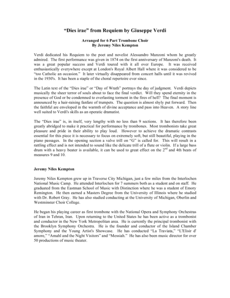 Dies Irae from Requiem for 6-part Trombone Ensemble w. opt. parts (arr. Kempton, Jeremy)