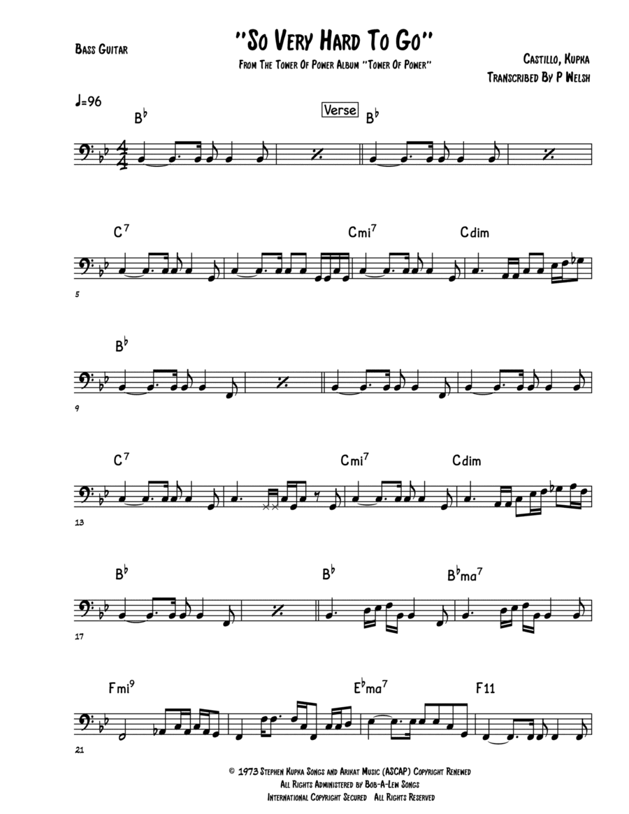 So Very Hard To Go (arr. Paul welsh)