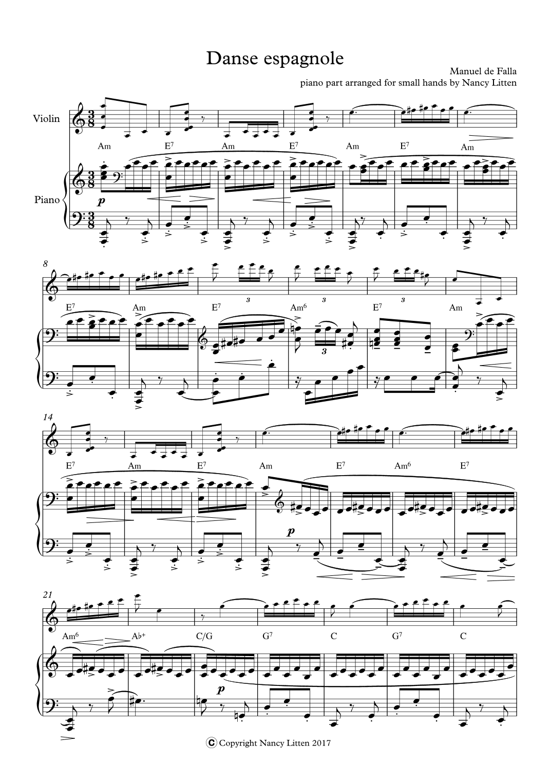 Danse espagnole (piano accompaniment for small hands) (arr. Nancy Litten)