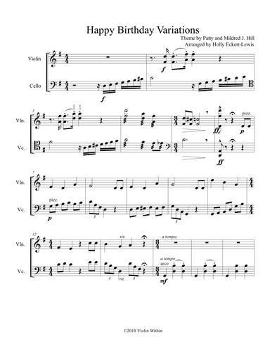 Happy Birthday Variations (Violin - Cello Duet) (arr. Holly Eckert)