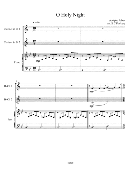 O Holy Night (clarinet duet) with piano accompaniment (arr. B C Dockery)