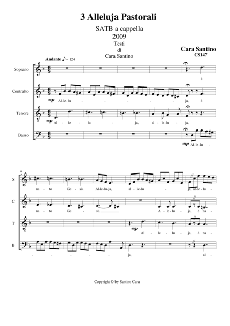 3 Hallelujah Pastoral for SATB choir a cappella