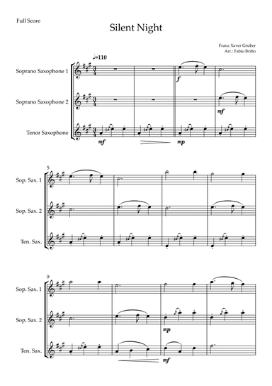 Silent Night (Christmas Song) for Saxophone Trio (arr. Fabio Britto)