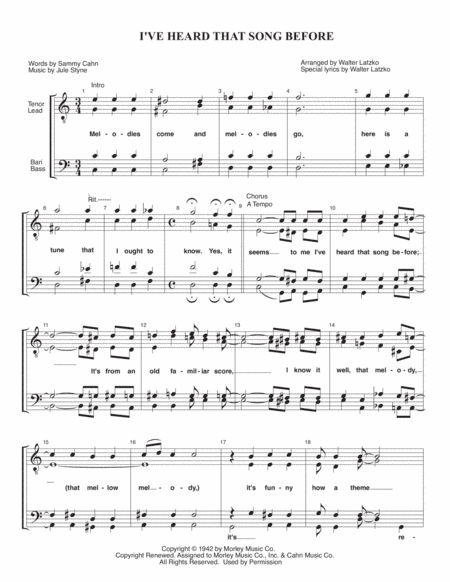 I'VE HEARD THAT SONG BEFORE (arr. Walter Latzko)