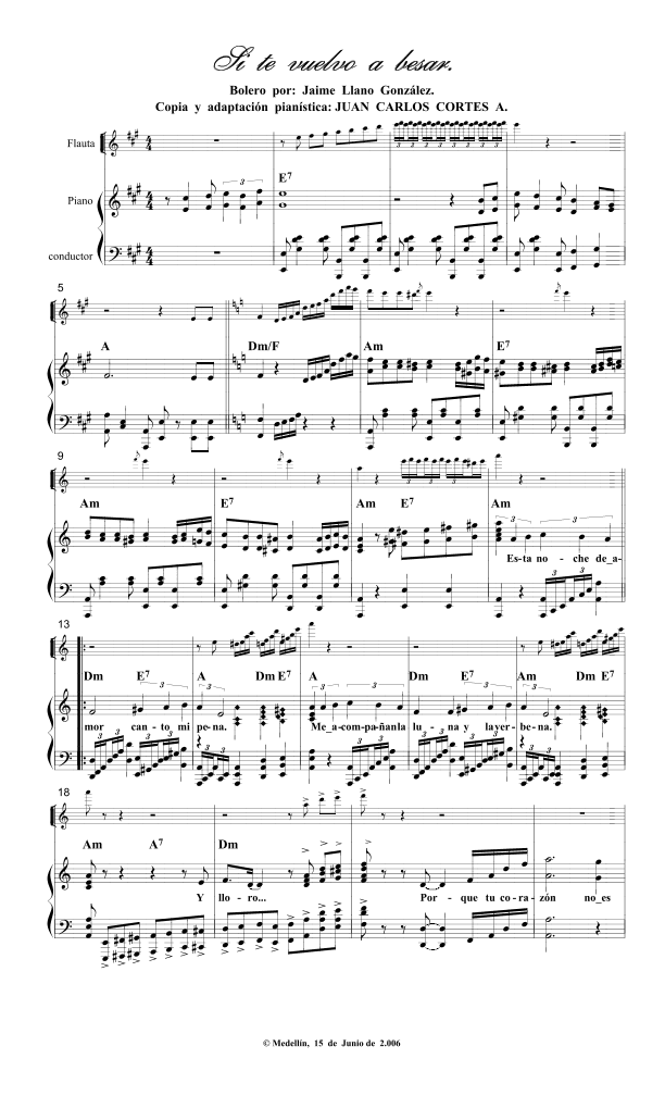 Si te vuelvo a besar - Bolero por Jaime Llano González (arr. Juan Carlos Cortés A.)