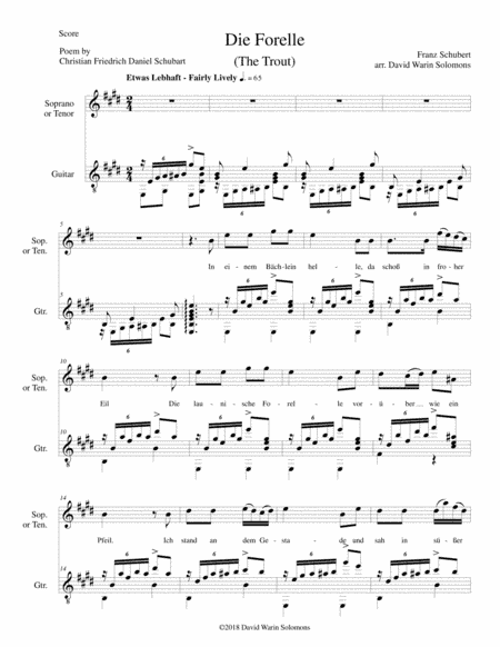 Die Forelle (The Trout) for soprano or tenor voice and guitar (arr. David Warin Solomons)